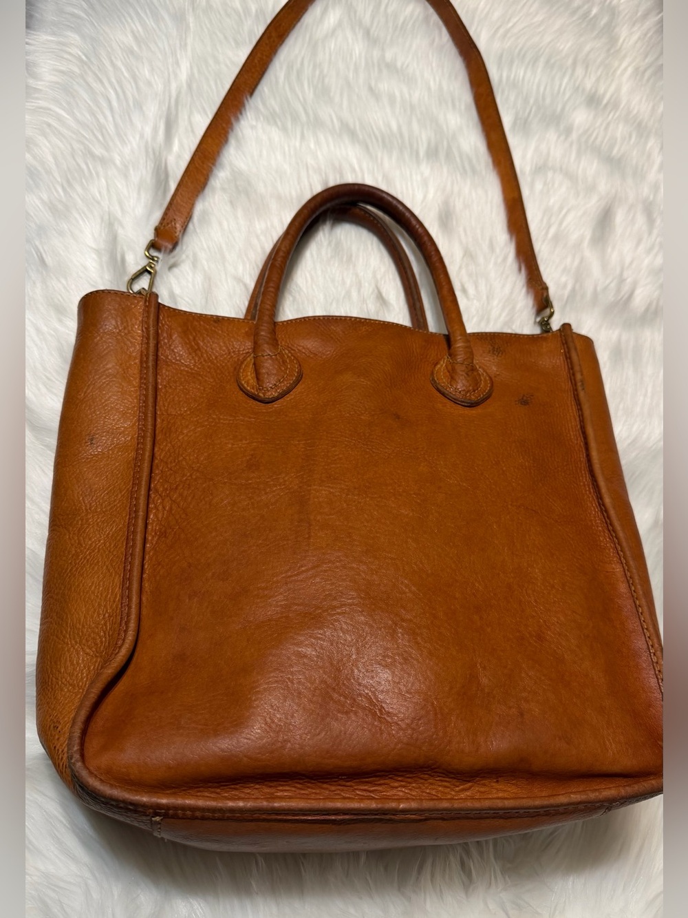 Madewell Women's Cognac Leather Tote with Top Handles and Shoulder Strap